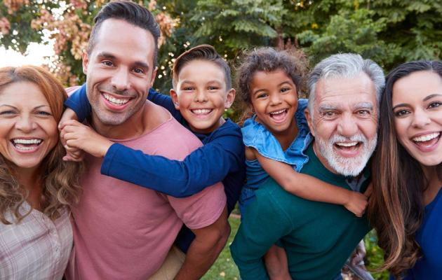 A photo of a joyful Hispanic family