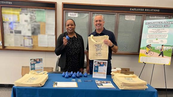 Hope St. team member Laniece M. and Sr. Lending Manager, Luis C. handed giveaways to attendees of the LADWP Rideshair Fair