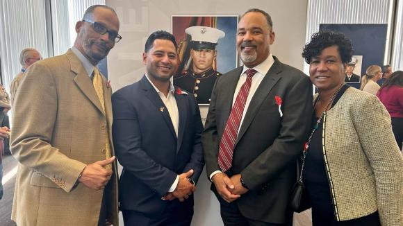 WPCCU staff proudly poses with LADWP veteran employees Greg Reed and Ezequias Gonzales