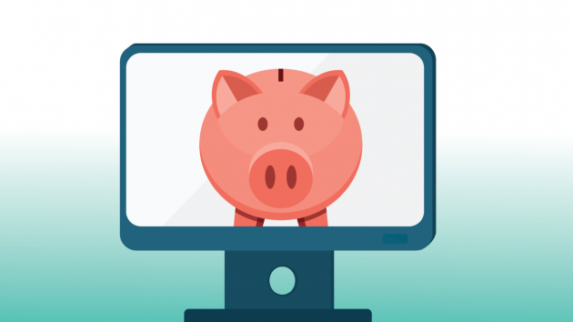 An illustration of a computer screen that is displaying a piggy bank.