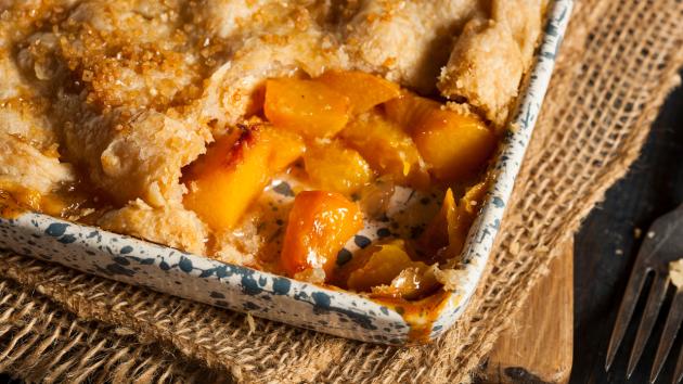 A freshly baked Peach Cobbler.