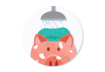 A piggy bank in the shower.
