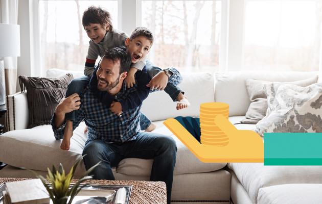 Dad and boys playing in the living room. 