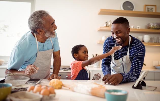 Grandpa, Father and Grandson baking bread