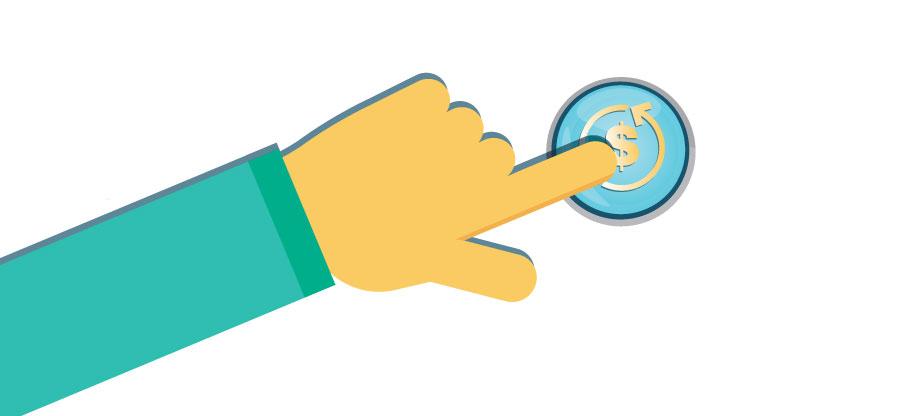Illustration of a left hand clicking a button