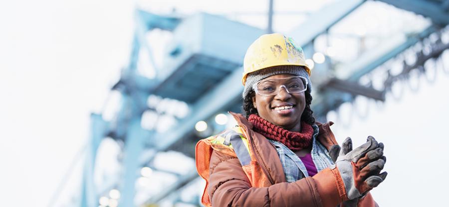 Woman with hard hat