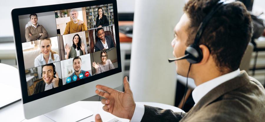 A group of people attending a virtual conference.