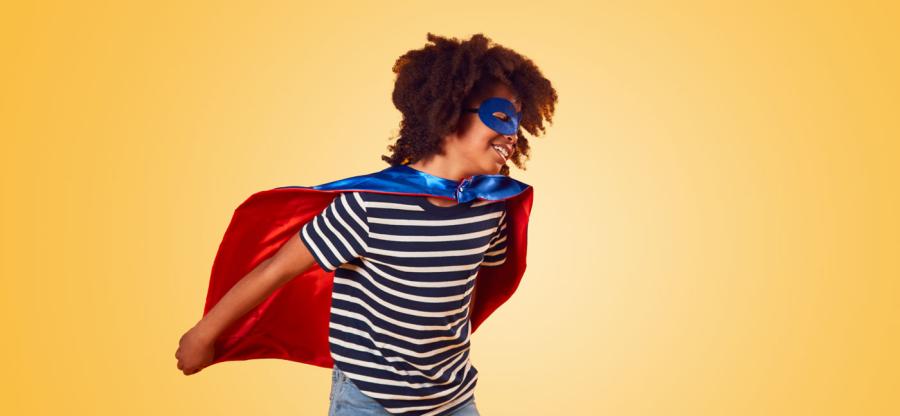 Dressed like a super hero.