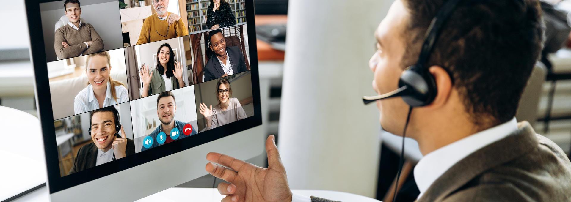 A group of people attending a virtual conference.