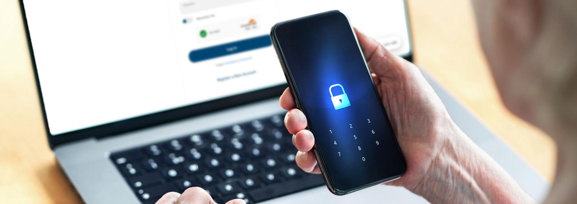 Person holding device with locked screen