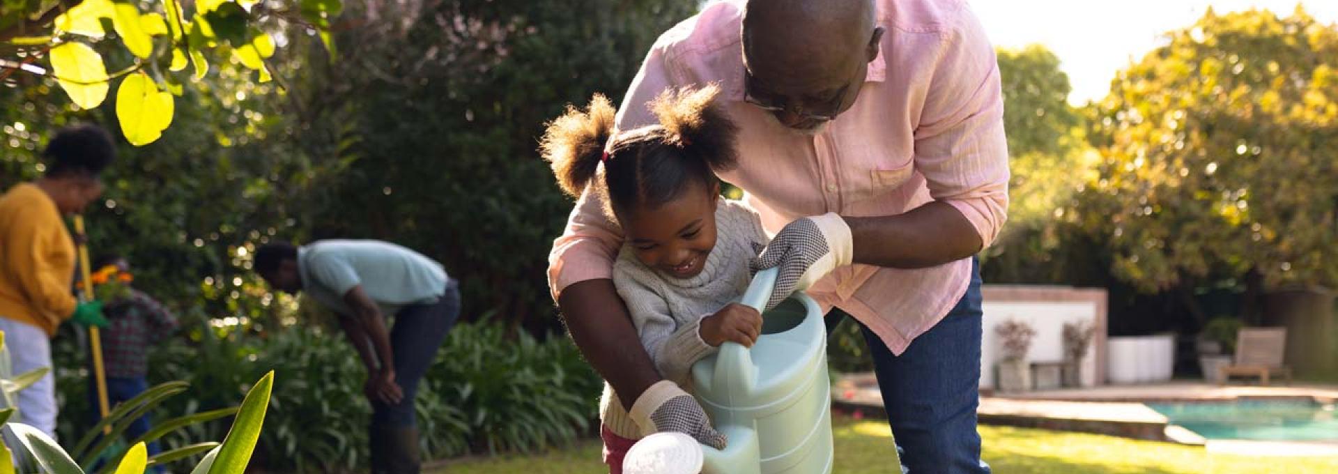 Family tending to their garden.