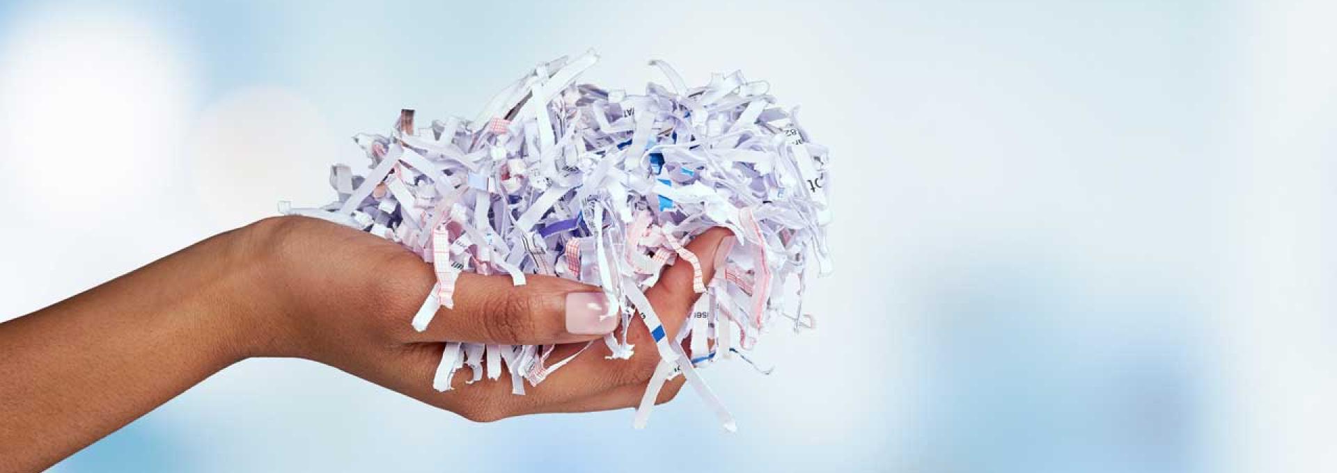 Hand holding shredded paper