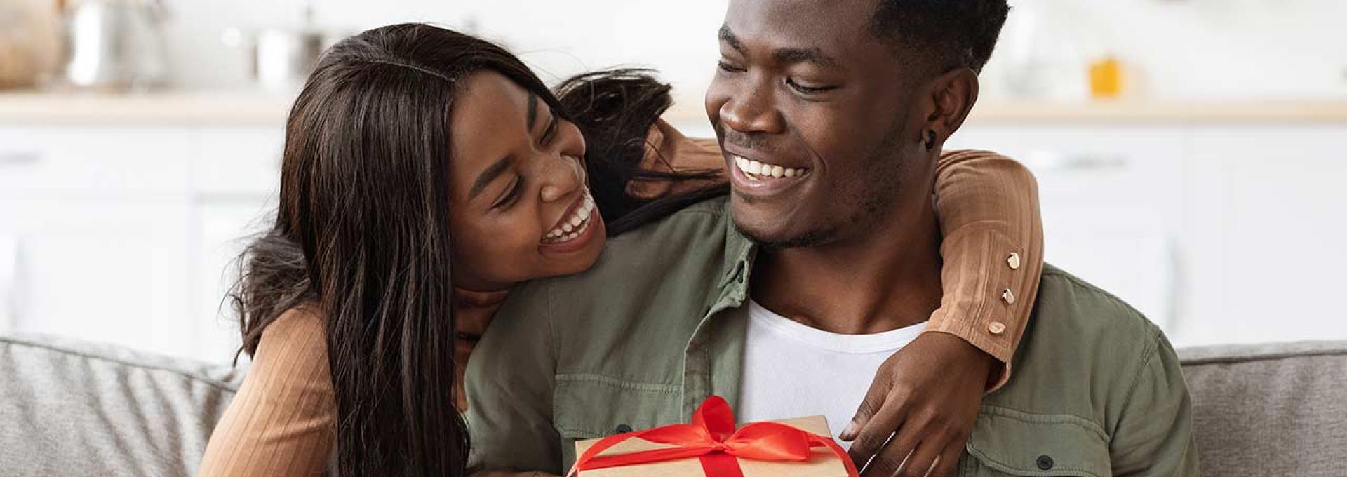 Couple exchanging gift