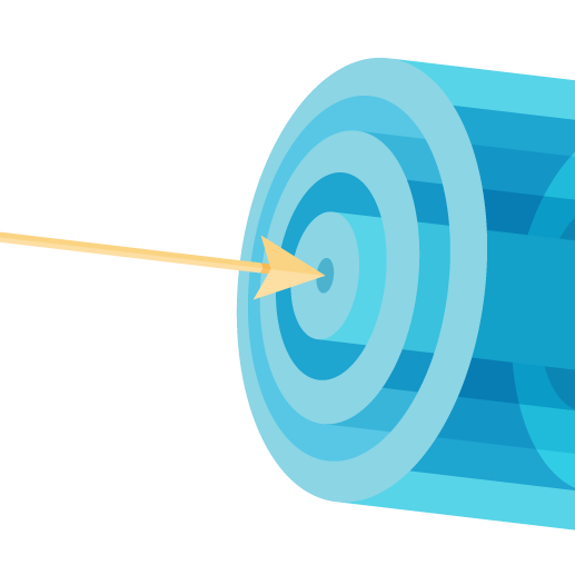 A yellow arrow is pointing toward a blue target